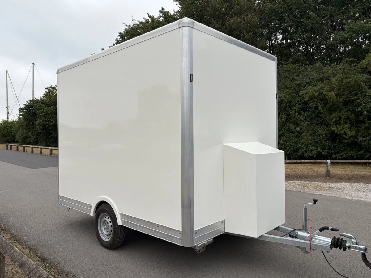 Catering trailer front three quarter showing the A frame and gas locker